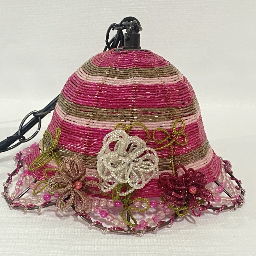 Enchanted Beaded Hanging Lamp Flapper Hat 8.5 X 6"‎ + Ceiling Mount Fairycore